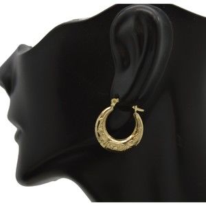 Real 10k Solid Yellow Gold Hoop vintage style Earrings 18.6mm
